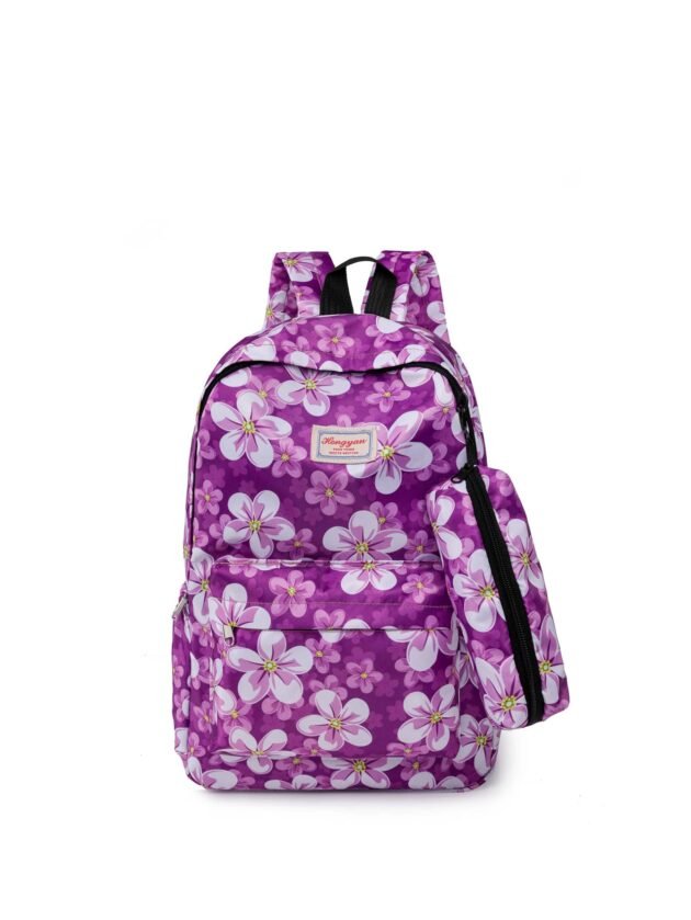 2pcs Kids' Color Block Cartoon Flower Printed School Backpack, Backpack And Shoulder Bag