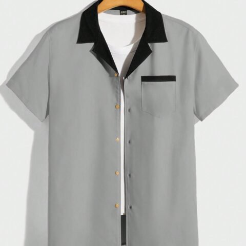 Manfinity RebelGame Loose Fit Men Contrast Collar Shirt Without T-Shirt