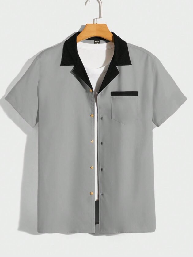 Manfinity RebelGame Loose Fit Men Contrast Collar Shirt Without T-Shirt