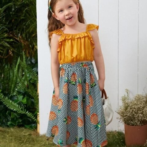 Toddler Girls Ruffle Trim Top Chevron Pineapple Print Skirt